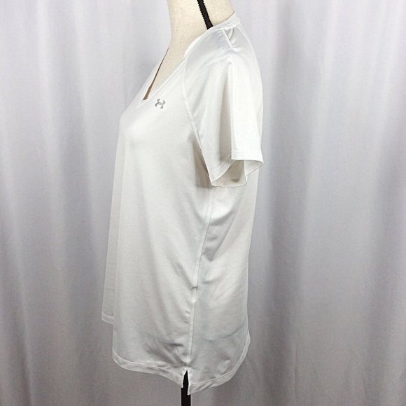 Under Armour Heat Gear T-Shirt Top Womens Large Fitted V-Neck Vented Breathable - Picture 4 of 7